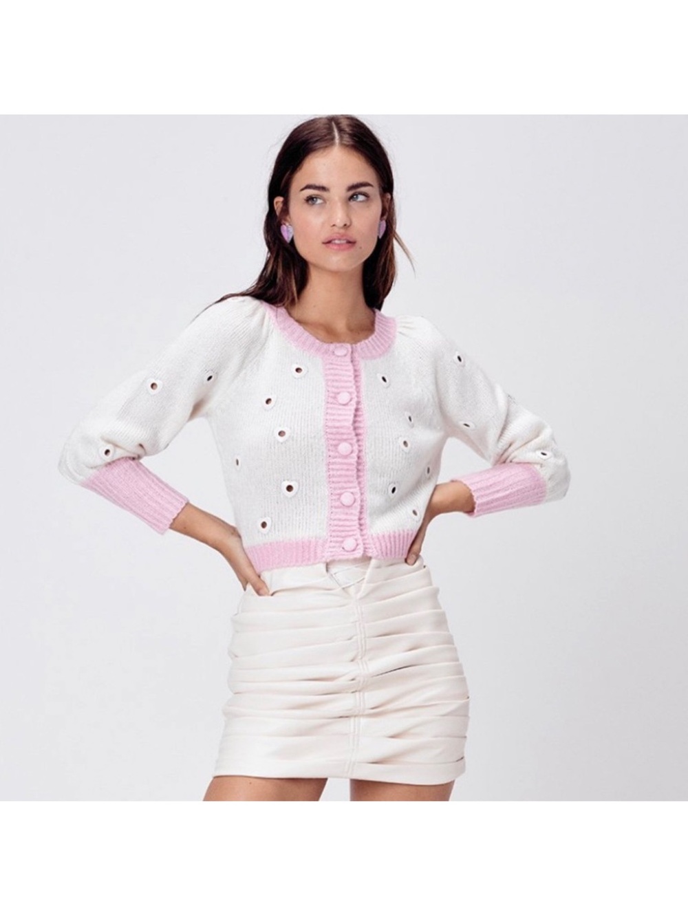 FOR LOVE & LEMONS Lovejoy Cropped Cardigan Heart Enamel Coquette Girly US L